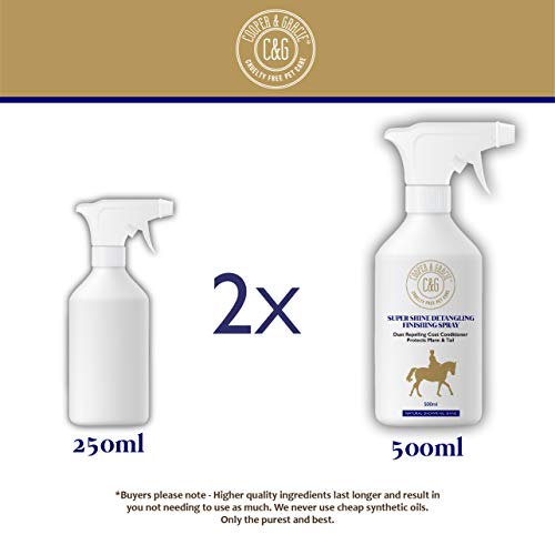 C&G Pets | Horse Super Shine Spray de Acabado desenredante 500 ml | Acondicionador Repelente de Polvo | Ingredientes Naturales | Protege el Brillo Natural de la Cola