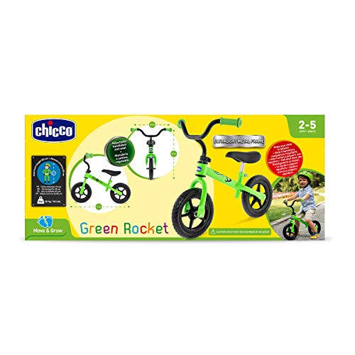 Chicco First Bike - Bicicleta Sin Pedales Con Sillín y Manillar Regulable, Ruedas Anti - Pinchazos, Metal Ligero, Color Verde Green Rocket, 2-5 Años