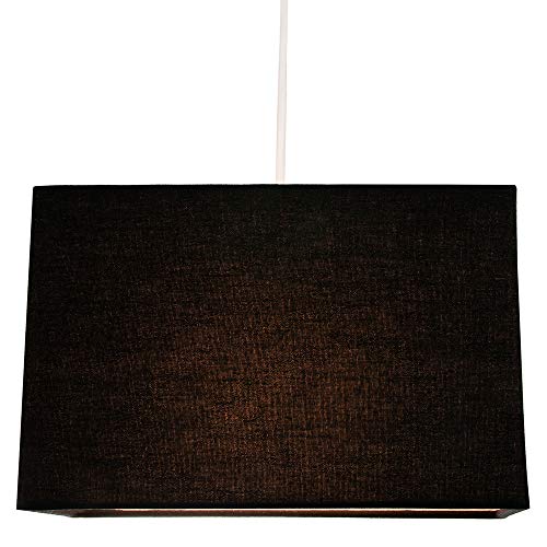 Contemporánea y elegante pantalla de lámpara rectangular de tela de lino negro azabache por Happy Homewares