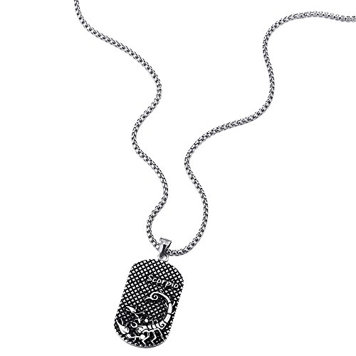 COOLSTEELANDBEYOND Vintage Horóscopo Zodiaco Signos Escorpio Scropio Perro Etiqueta Dog Tag Colgante Collar Acero Inoxidable, Cadena de Trigo 75CM, Doce Constelaciones, Hombre Mujer
