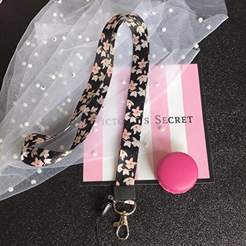 Correa para el cuello de gran calidad con estampado de colores por los dos lados, ideal para móviles, acreditaciones, llaves, USB, MP3, color Flor blanca.