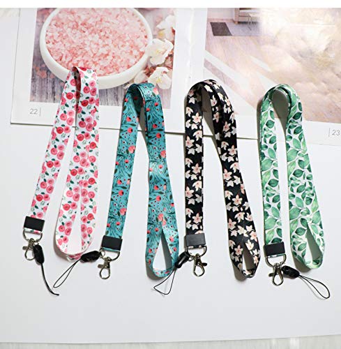 Correa para el cuello de gran calidad con estampado de colores por los dos lados, ideal para móviles, acreditaciones, llaves, USB, MP3, color Flor blanca.