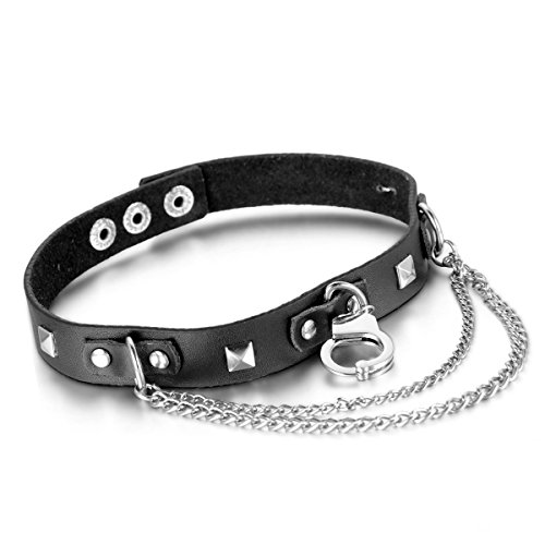 Cupimatch Choker Gargantilla Punk Collar Mujer Calavera Colgante Pluma Gótico Cuero Joyería de Moda Ajustable Regalo San Valentin para Mujer (Esposas)