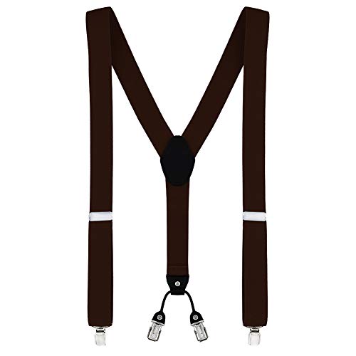 DonDon Tirantes para hombres ancho 3,5 cm en forma de Y, elásticos y ajustables en paquete de 2 con pajaritas adecuada 12 x 6 cm - Marron