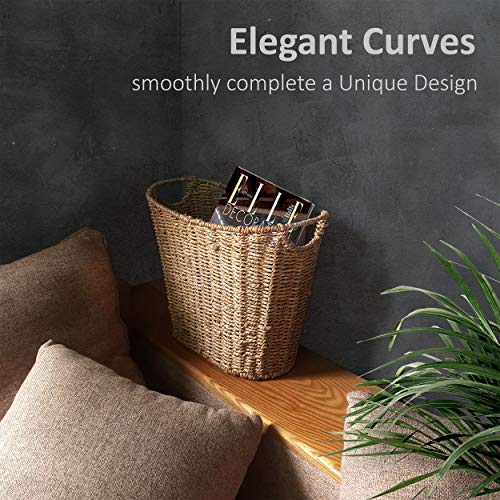 Elegante cesta de mimbre para revistas, organizador de almacenamiento de periódicos, rústico cestas de alambre de paja tejida con asas para sala de estar, baño, cocina, hogar y oficina (conjunto de 2)