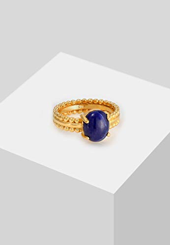 Elli PREMIUM Anillos elegante para mujer de plata esterlina 925 bañada en oro con lapislázuli