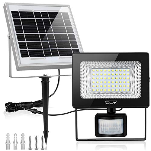Foco Led Solar Exterior Sensor Movimiento, Foco Solar Exterior, lluminacion Exterior Solar,60 LED 6500K IP66 Impermeable Luz Solar Exterior,Lampara Solar, lluminación de Seguridad para Patios Terrazas