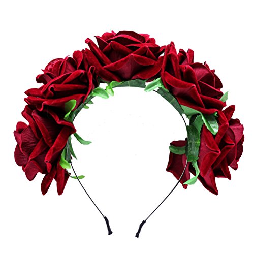 Frcolor Diadema de flores de color rosa corona coronas de pelo tocado para el banquete de boda Festival Photo Props