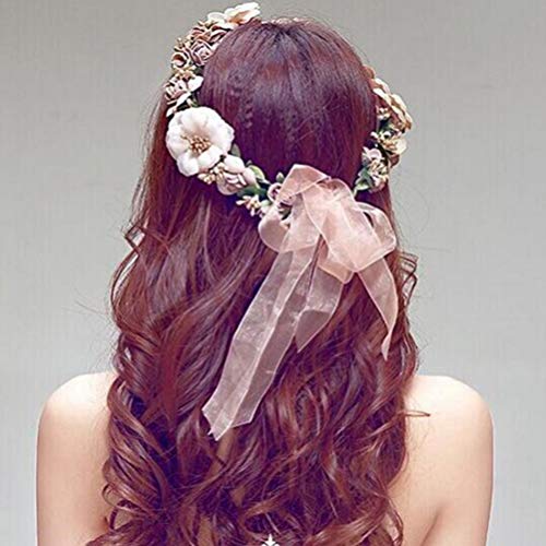 Frcolor Vendas de la corona de la flor, guirnalda floral Vendas de la guirnalda del pelo de la guirnalda para los apoyos de la fotografía de la fiesta del festival de la boda, 2pcs
