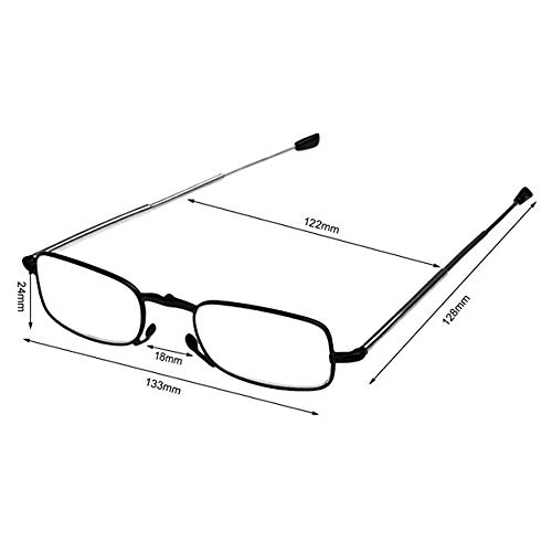 Gafas de Lectura Plegables Negro Hombre y Mujer 2-Pack +2.5(60-64 años) Gafas Presbicia Vista Metal Montura Regulable con Mini Estuche Flip-Top