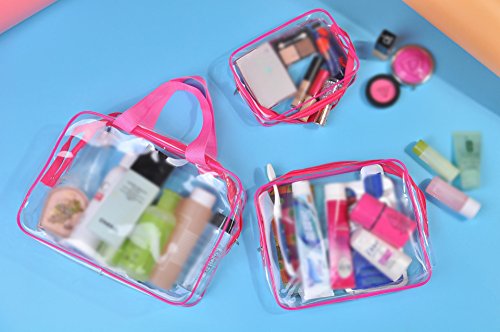 Gespout Neceser Maquillaje Cosméticos Bolsas Plásticos Organizador Almacenamiento Paquete Niña Mujer Playa Baño Lavado Bolso de Mano Viaje Impermeable 1pcs Rosa 30 * 10 * 22cm