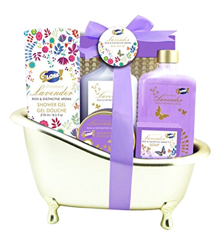 Gloss - caja de baño, caja de regalo para mujeres - Bath - Oro - lirios y Fresia - 8 piezas