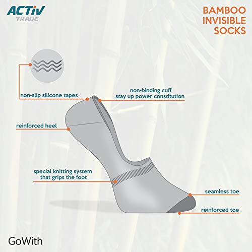 GoWith BAMBOO - Calcetines invisibles de bambú negro, unisex, tamaño 6-11 (3 pares)