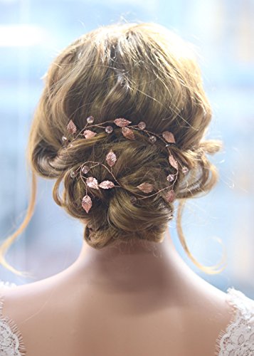Gracewedding - diadema de pelo largo para novia - color oro rosa - estilo vintage - diadema de cristal - accesorio para boda
