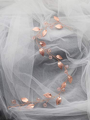 Gracewedding - diadema de pelo largo para novia - color oro rosa - estilo vintage - diadema de cristal - accesorio para boda