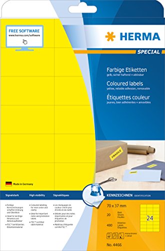 Herma 4466 - Pack de 480 etiquetas, 70 x 37 mm, color amarillo