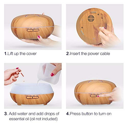 Humificador Difusor De Aceite Esencial De Aromaterapia 500Ml Difusor De Luces Led De Colores Difusor De Aroma De Grano De Madera Humidificador De Aire Ultrasónico De Niebla Fría-831 Grano De Madera C