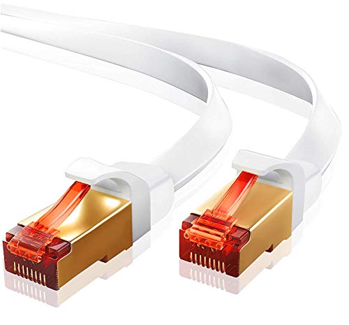 IBRA® 10M Cable de Red Gigabit Ethernet LAN Cat.7 (RJ45) CAT7 (Avanzado) | 10 Gbps a 600 MHz | Cables Chapado en Oro Plug STP | Patch | Router | Módem| Blanco Oblato