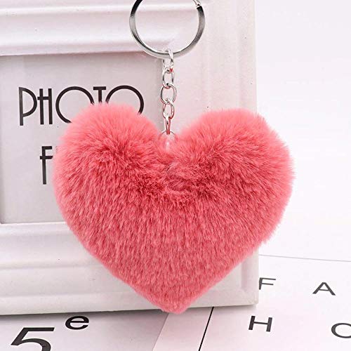 JIAXIA Llavero Bola de Felpa Llavero Amor Llavero de teléfono móvil Suave Artificial Rex Conejo Bola de Pelo Llavero de Coche Bolso de Mujer Colgante joyería DIY 15cm Amor-carmesí