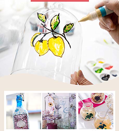 Jinzi - Pintura para vidrios, no tóxica, Kit de Pintura Permanente de Vidrio, Base lacada para Pintura artística de Vidrio, Pintura de Vidrio con 10 Pinceles de Pelo de Nailon de Punta Redonda