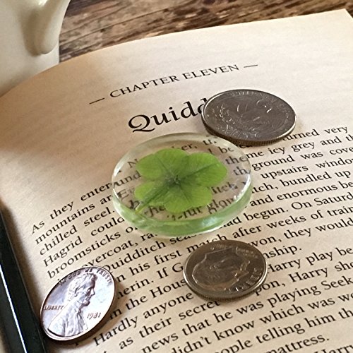 KIN-HEBI Trébol de Cuatro Hojas Real, símbolo de Bolsillo de Buena Suerte, conservado, 3.2 cm (Incluyendo Crystal Quartz)