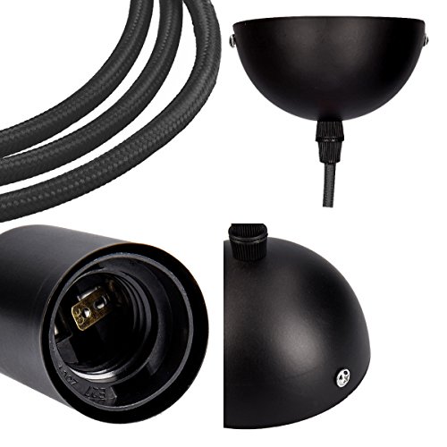 kwmobile Portalámpara vintage E27 - Lámpara de techo con cable negro de tela 90CM - Lámpara colgante retro con soporte y base de metal color negro