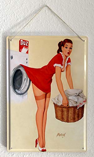 LEotiE SINCE 2004 Cartel de Chapa Baron Chica Pin-up Sexy con el Rock lavandería Cesta se Queda en la Ropa colgada 20x30 cm