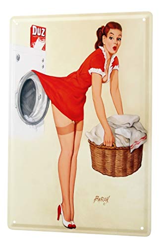 LEotiE SINCE 2004 Cartel de Chapa Baron Chica Pin-up Sexy con el Rock lavandería Cesta se Queda en la Ropa colgada 20x30 cm