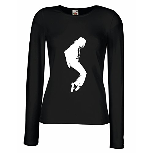 lepni.me Camisetas de Manga Larga para Mujer Me Encanta MJ - Ropa de Club de Fans, Ropa de Concierto (X-Large Negro Blanco)