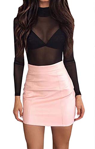 Loalirando Crop Top Sexy Mujer Manga Larga Top Corto Transparente Slim Chic Clubwear Casual Noche (Negro,L)