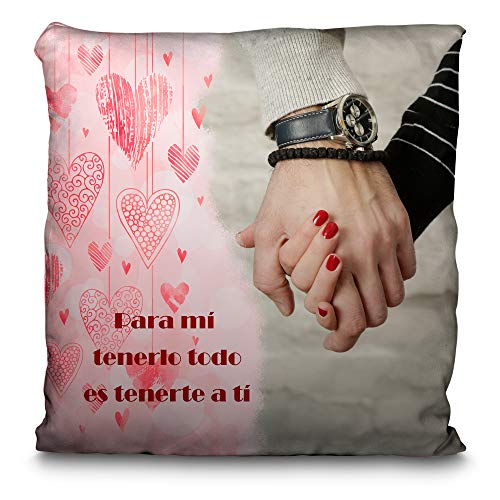 LolaPix Cojin Enamorados Personalizado con Foto. Regalos San Valentin Personalizados. Impresión Total por Las 2 Caras hasta la Costura. Cojin San Valentin Relleno Incluido. 35X35. Corazones
