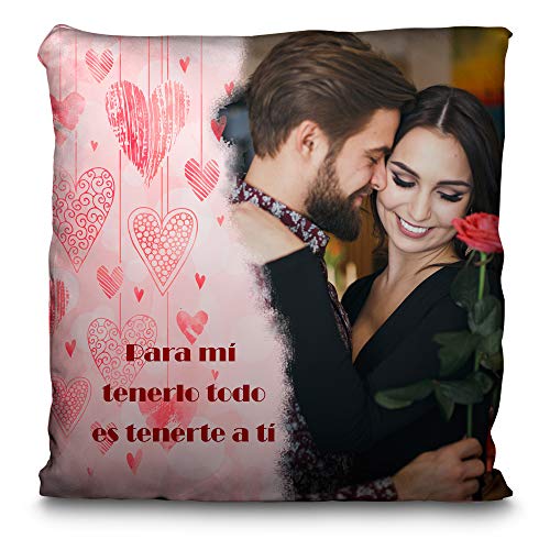 LolaPix Cojin Enamorados Personalizado con Foto. Regalos San Valentin Personalizados. Impresión Total por Las 2 Caras hasta la Costura. Cojin San Valentin Relleno Incluido. 35X35. Corazones