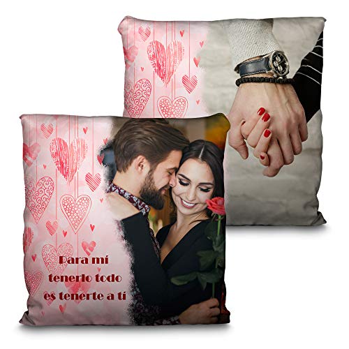 LolaPix Cojin Enamorados Personalizado con Foto. Regalos San Valentin Personalizados. Impresión Total por Las 2 Caras hasta la Costura. Cojin San Valentin Relleno Incluido. 35X35. Corazones