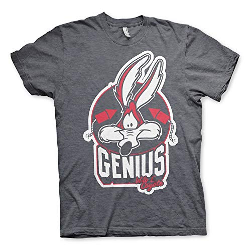 Looney Tunes Oficialmente Licenciado Wile E. Coyote - Genius Camiseta para Hombre (Heather Oscuro), Large