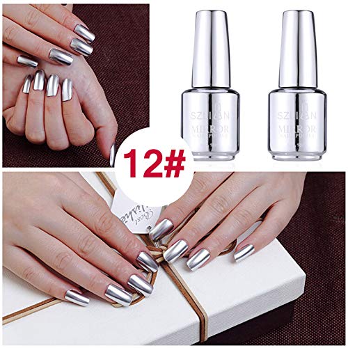 Lurrose Esmalte de uñas con Espejo, Color metálico, Esmalte de uñas, Accesorio de Gel artístico para uñas (12 Plata)