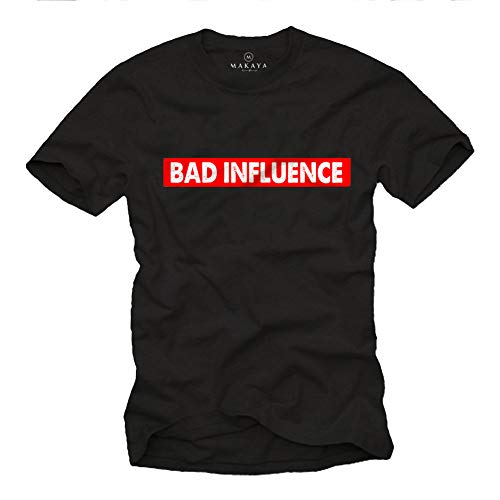 MAKAYA Camiseta con Frases graciosas - Bad Influence - T-Shirt Divertidas Hombre Negro M