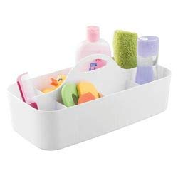 mDesign - Organizador integral del baño del bebé/niño, para el cuarto de baño; organiza champú, acondicionador, talco, medicamentos - grande - Blanco - Paquete de 2