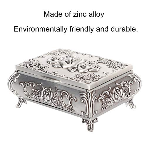 Metálico de Flores Joyero Antique Vintage,Joyería Flor Tallada Corona Diseño Estilo Antiguo Princess Maquillaje Organizador para el Anillo Almacenamiento Navidad Regalo de Cumpleaños (9 * 6.5 * 4)