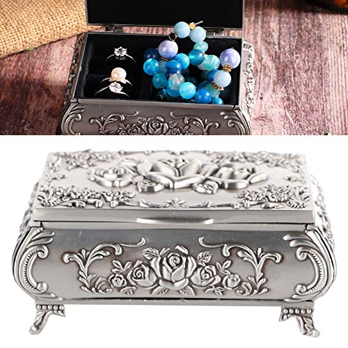 Metálico de Flores Joyero Antique Vintage,Joyería Flor Tallada Corona Diseño Estilo Antiguo Princess Maquillaje Organizador para el Anillo Almacenamiento Navidad Regalo de Cumpleaños (9 * 6.5 * 4)