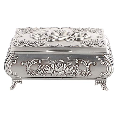 Metálico de Flores Joyero Antique Vintage,Joyería Flor Tallada Corona Diseño Estilo Antiguo Princess Maquillaje Organizador para el Anillo Almacenamiento Navidad Regalo de Cumpleaños (9 * 6.5 * 4)