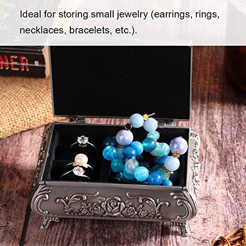 Metálico de Flores Joyero Antique Vintage,Joyería Flor Tallada Corona Diseño Estilo Antiguo Princess Maquillaje Organizador para el Anillo Almacenamiento Navidad Regalo de Cumpleaños (9 * 6.5 * 4)