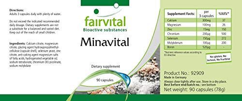 Minavital - VEGANO - Dosis elevada - 90 Cápsulas - multimineral con minerales esenciales y oligoelementos - Calidad Alemana