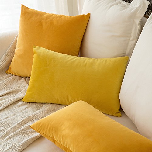 MIULEE Terciopelo Funda de Cojine Funda de Almohada del Sofá Throw Cojín Decoración Almohada Caso de la Cubierta Decorativo para Sala de Estar 30x 50cm 12 x 20 Pulgadas 2 Pieza Amarillo limón