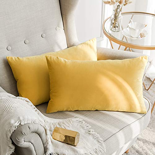 MIULEE Terciopelo Funda de Cojine Funda de Almohada del Sofá Throw Cojín Decoración Almohada Caso de la Cubierta Decorativo para Sala de Estar 30x 50cm 12 x 20 Pulgadas 2 Pieza Amarillo limón