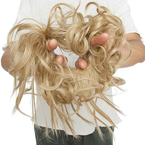 Moños Postizos Voluminosos Rizados Pelo Sintético [Rubio Ceniza] (100g)