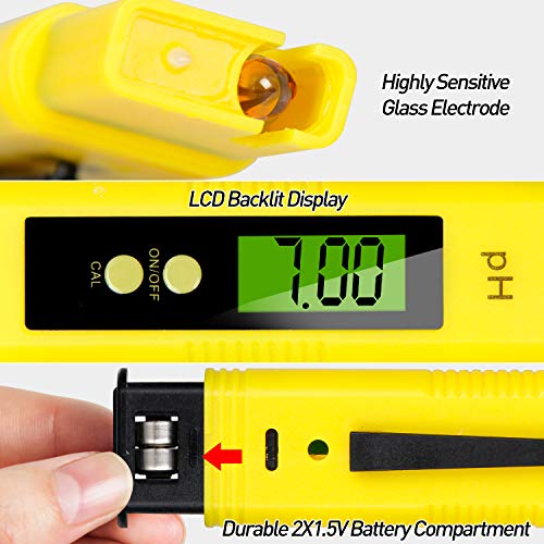 MTURE PH Medidor de Digital, Medidor de Prueba de Calidad del Agua LCD Retroiluminación y Funda, Laboratorios Escolares, Alimentos,Rango de medición pH 0~14