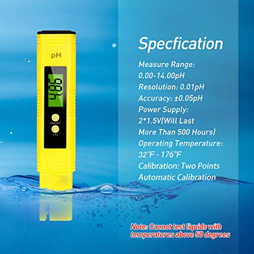 MTURE PH Medidor de Digital, Medidor de Prueba de Calidad del Agua LCD Retroiluminación y Funda, Laboratorios Escolares, Alimentos,Rango de medición pH 0~14