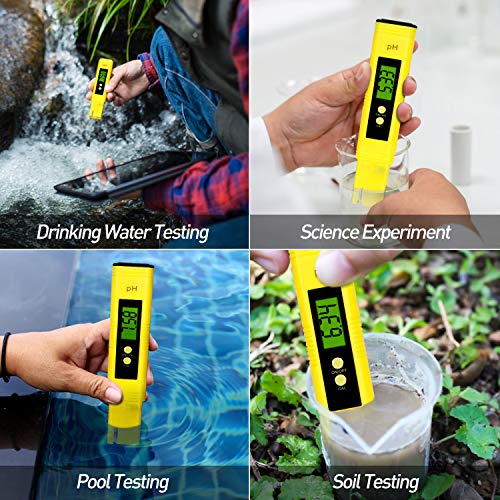 MTURE PH Medidor de Digital, Medidor de Prueba de Calidad del Agua LCD Retroiluminación y Funda, Laboratorios Escolares, Alimentos,Rango de medición pH 0~14