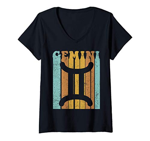 Mujer Signo del Zodíaco Géminis Antiguo Camiseta Cuello V