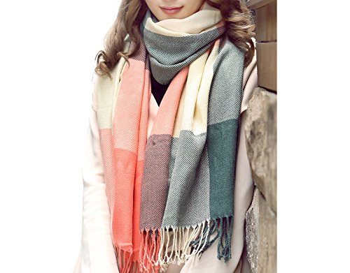 Mujeres caliente Mantas Cozy Pashmina bufanda larga tartán enrejado mantón (empobrecido verde)